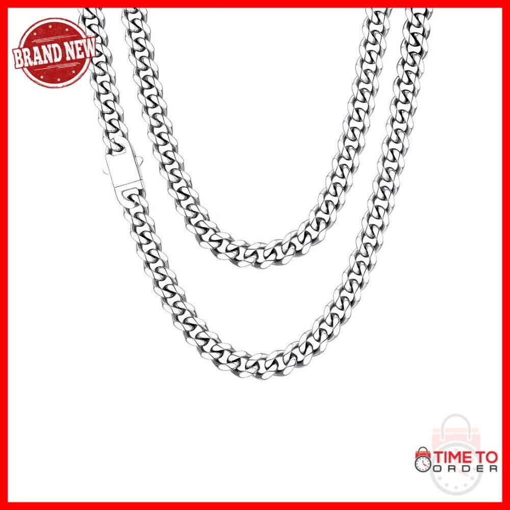 Stainless Steel Cuban Chain Necklace for Men, 6/9/12mm Width, 18-30 Inch Length